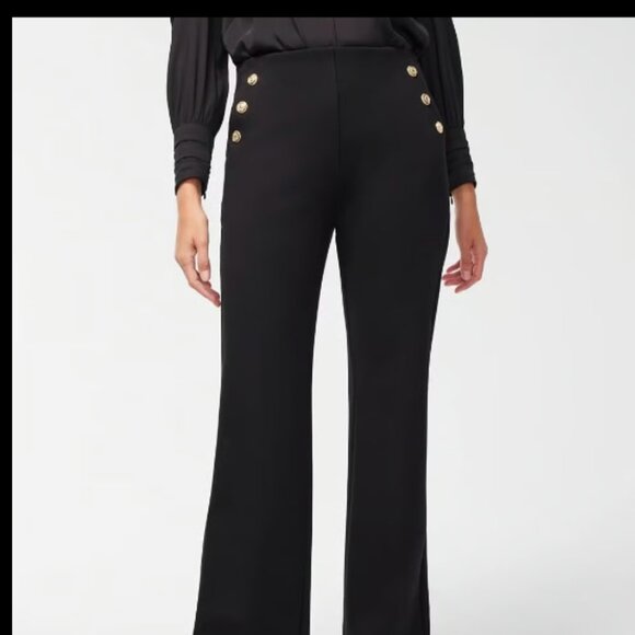 CHICOS BUTTON FLARE JULIET PULL ON SAILOR BLACK KNIT PONTE PANTS NEW 3/ 16 r - Picture 5 of 9